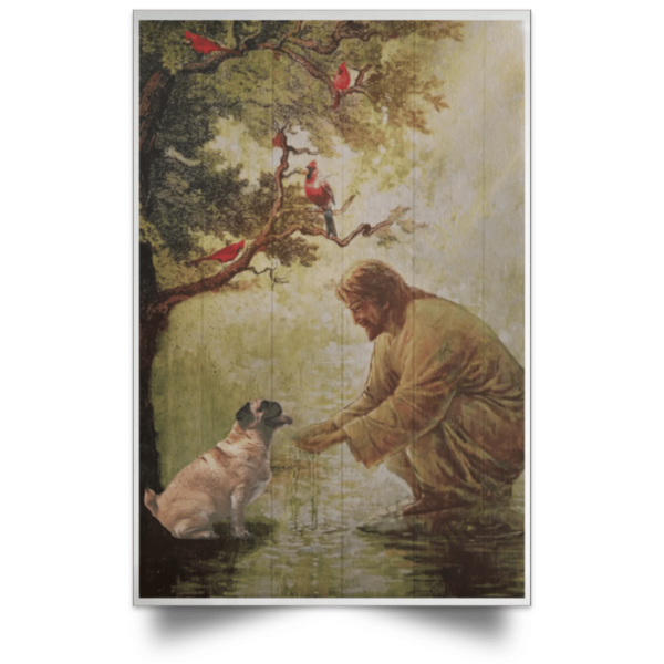 Pug And Jesus Christ Poster Religious Home Decor Wall Picture Gift For Pug Lover